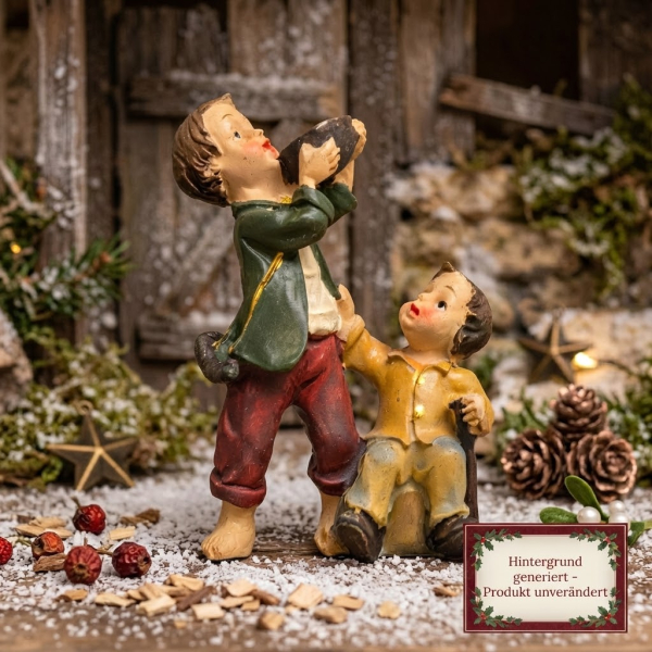 Handbemalte Krippenfigur Kinderpaar mit Wasserschüssel, ca. 6 cm, K 911-11